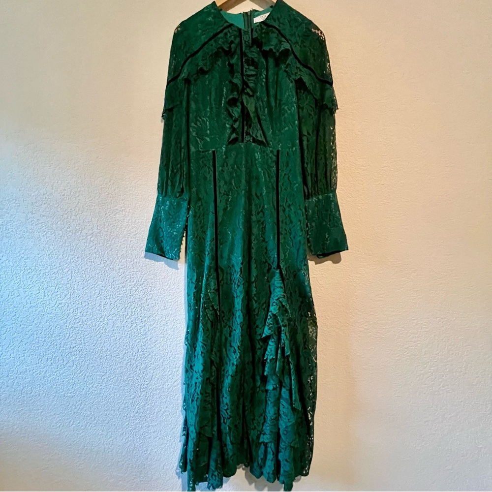 POG People Of Grace Elegant Emerald Green Lace Black Crushed Velvet Dress SZ XL